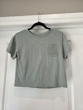 Lucky Brand Sage Green Crochet Pocket Tee